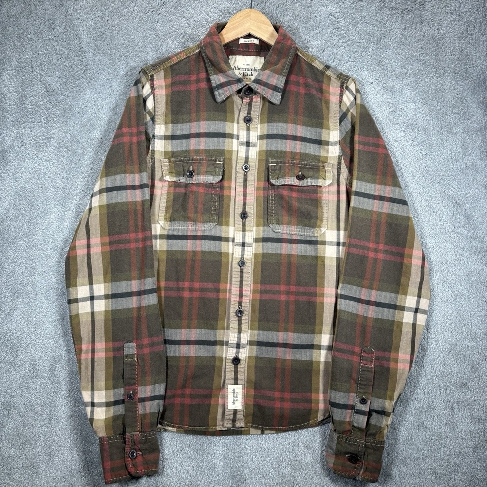 Vitntage Abercrombie & Fitch Shirt Mens XL Brown Plaid Flannel Heavyweight Y2K